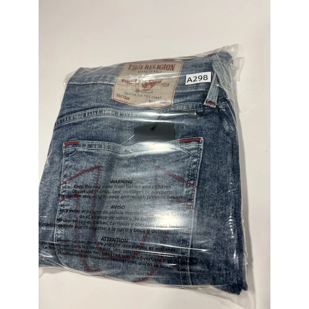 True Religion Bobby Relaxed Baggy Jeans Men's 32x32 Acid Wash Blue NWT
